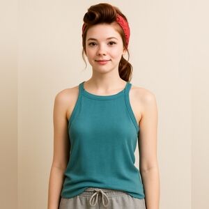 Sweet Romeo  Ribbed Racerback Tank Top Teal Green Casual Basic‎ Layering S NEW